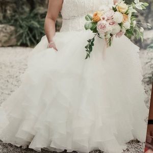 Plus Size Oleg Cassini White Organza Ruffle Skirt Wedding Dress